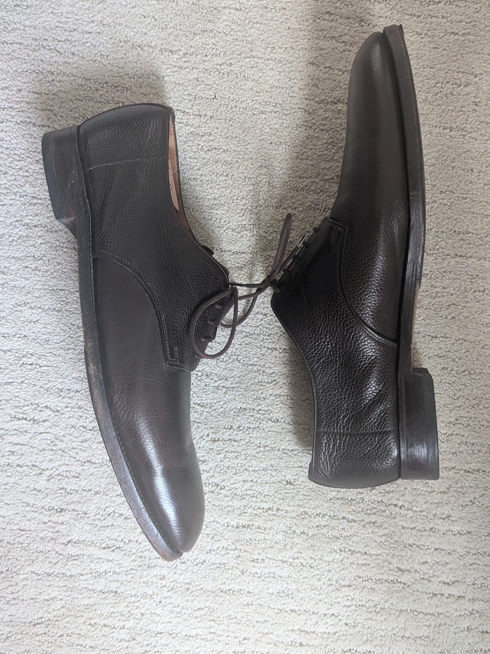 Made In England - Designed In France Men’s Dark Brown Calf Leather Derby Oxfords - Picture 3 of 9
